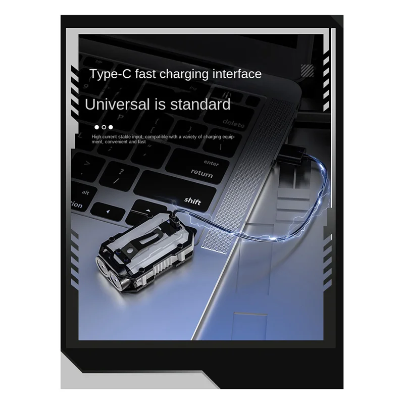 HOES-키체인 LED 조명 Type-C 충전식 작업 조명 정전 비상 재사용 가능한 휴대용 방수 조명 흰색