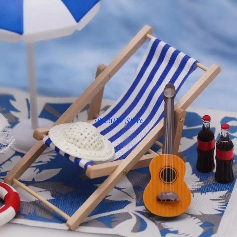 Q0KB Accessori per scene da spiaggia in legno con mobili in miniatura Decorazioni per scene case delle bambole