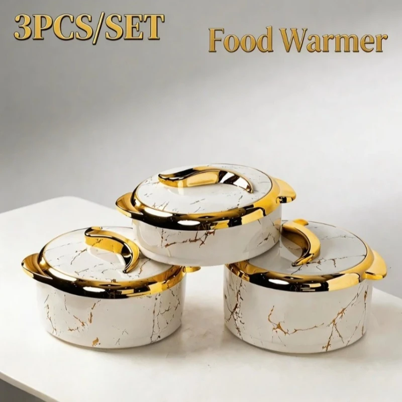 3PCS Food Warmers Insulated Lunch Box 1.5L 2L 2.5L Portable Thermal Food Container Tableware Set for Outdoor Office Use