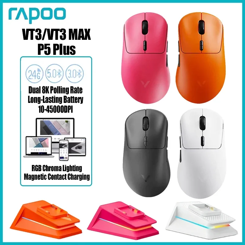 

Rapoo VT3 MAX P5 Plus Wireless Gaming Mouse True 8K Wireless Polling Rate 53g Lightweight Up to 750Hr Battery Life Macro Enabled