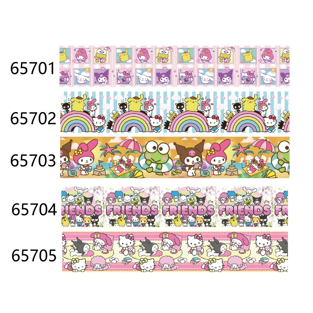 (50yards) Sanrio Hello Kitty and Friends Cartoon Grosgrain Ribbon for Hairbows Sewing Accessories Craft Materials Gifts