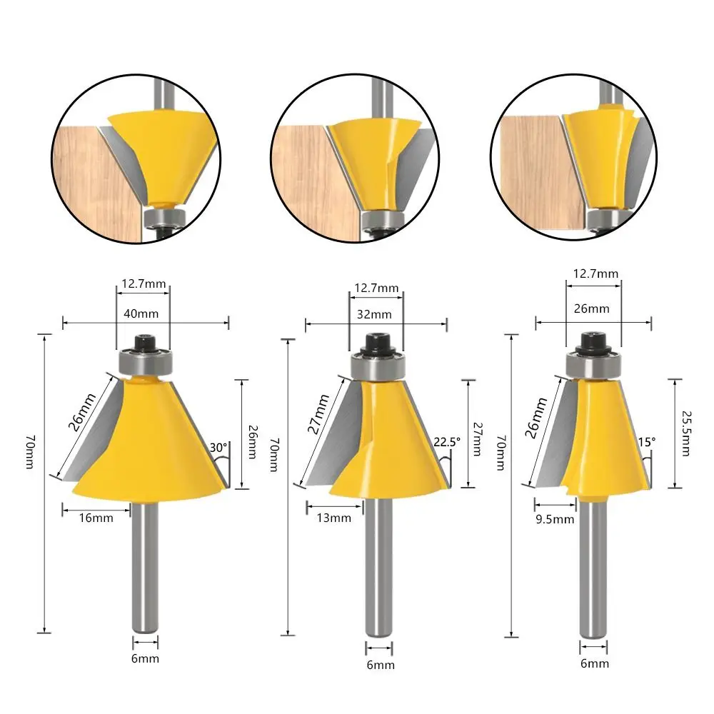 Durável Bevel Edge Milling Cutter Carving Chanfro Router Bit Ferramenta para Madeira 15 Graus 225 Graus 30 Graus mm 635 mm mm