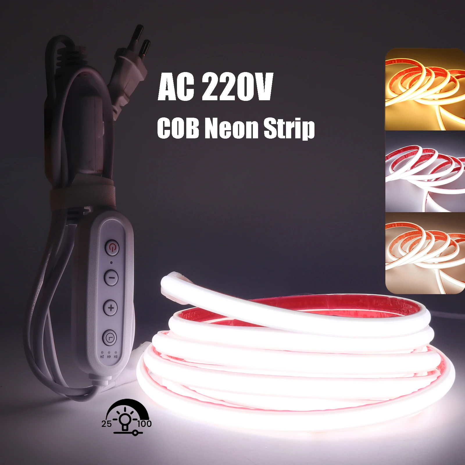 

Светодиодная лента COB 220В с регулировкой яркости, вилка EU, 288 светодиодов/м, водонепроницаемая, для спальни, кухни, самоклеящаяся неоновая LED-лента, для наружного освещения сада