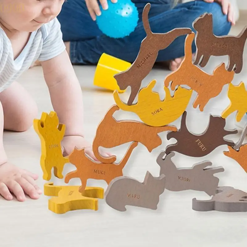 090B Wooden Balance for Cat Stacking Block Sorting Toy Fine Motor Skill Training Toy Parent-Child Interactive Activity for Ki