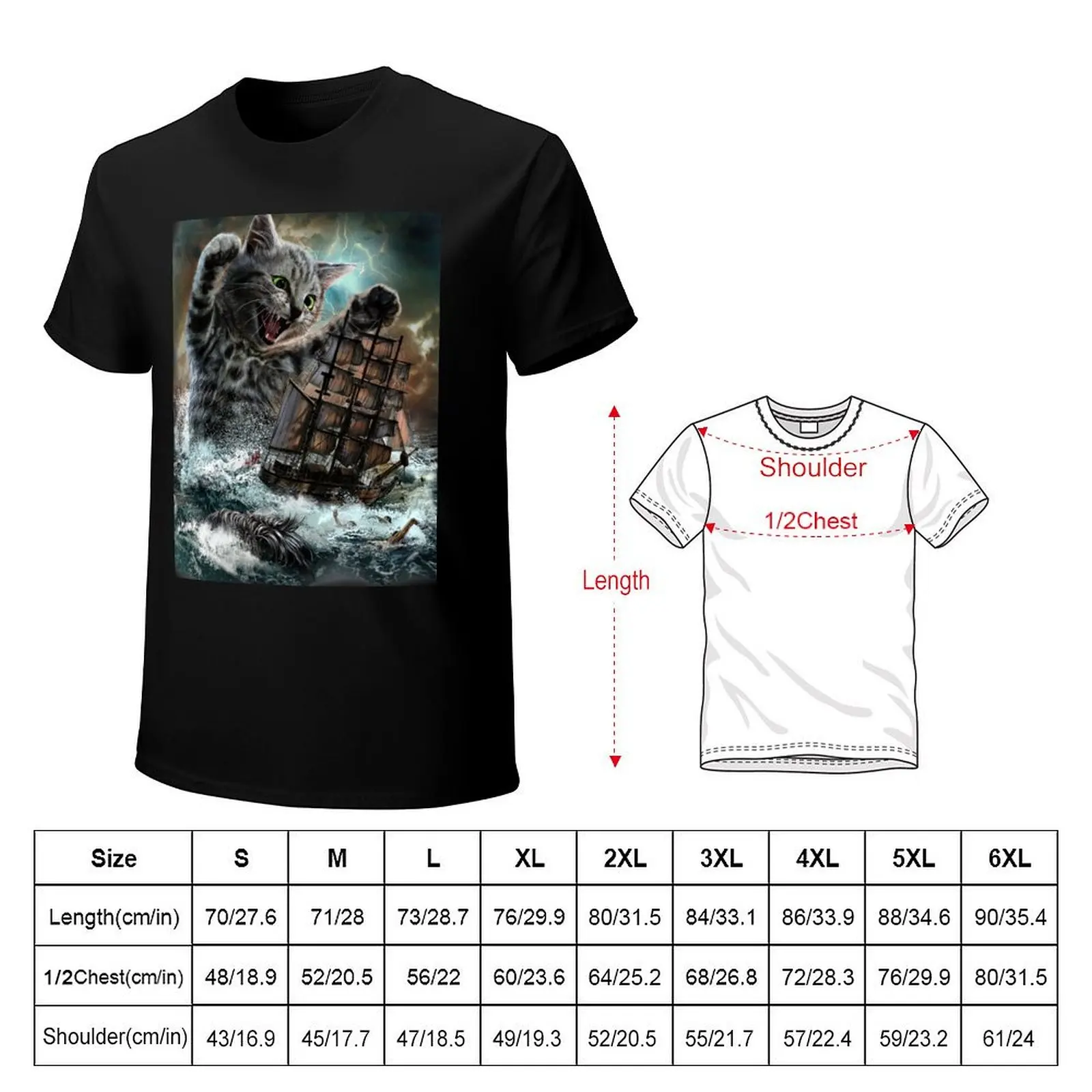 Monster Tabby Cat Ambush Battle Ship T-Shirt Work Style Casual T-Shirt