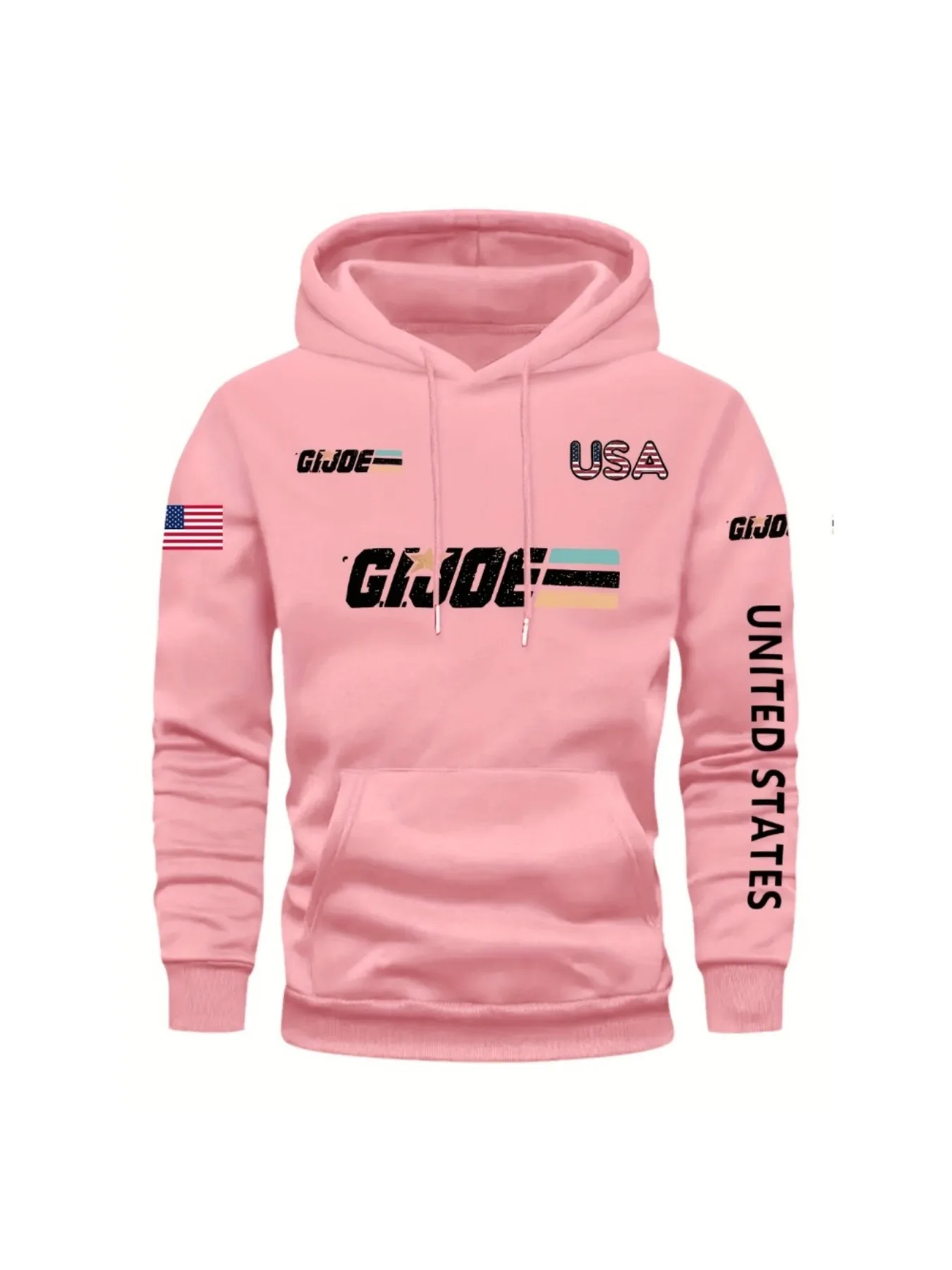 GIJOE USA print men's stylish casual hoodie, comfortable long-sleeved pullover hoodie for everyday and outdoor wear