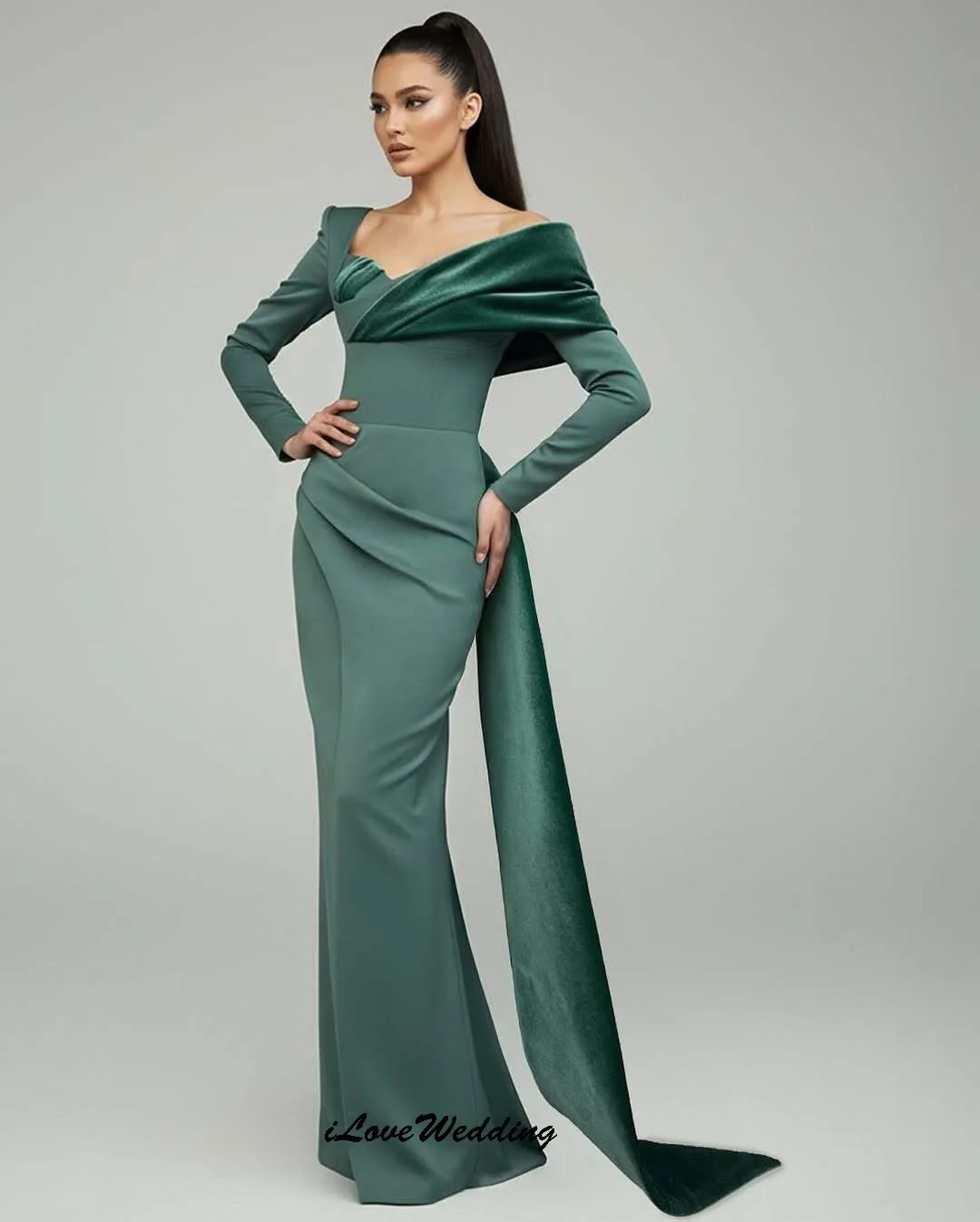 Long Sleeve Women Prom Dresses 2025 Elegant Velvet Wedding Party Dress For Women Guest Ribbons Mermaid Evening Dress Customized