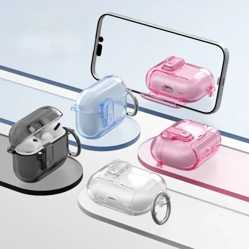 

Stylish Transparent TPU Lockable Case for Apple AirPods Pro 2 / 4， Anti-Drop Scratch Resistant Cover
