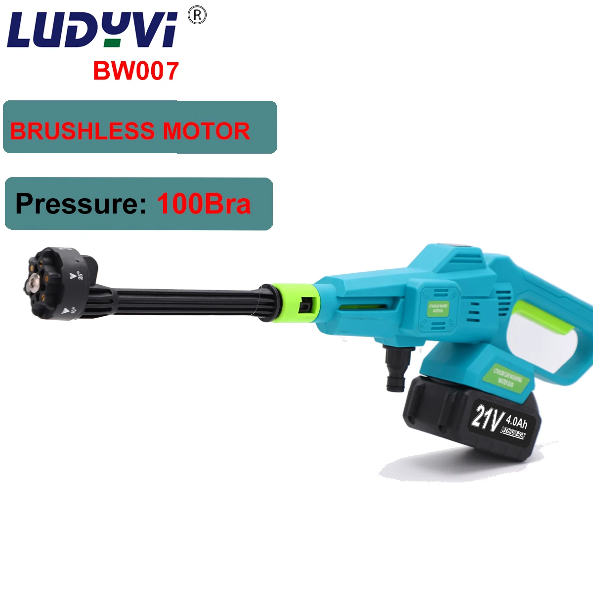 100Bar Brushless Electric High Pressure Cleaner Washer Spray Water Gun 21V 4.0A Battery Cordless Car Wash Gun Cleaning Machine