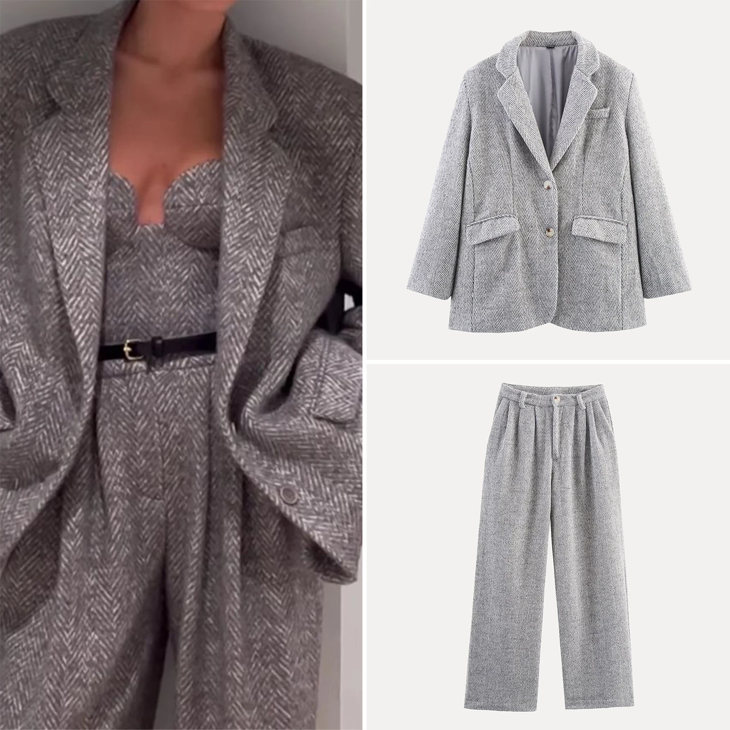 

Faionable Thi Woolen Women's Suit Set Commute Casual Sle Four Seasons Adult Women's Set Z Brand New 2025 Autumn Co...