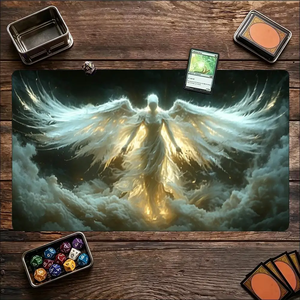 Angel Figure Game Playmat Non Slip Rubber Large Desk Mat Stitched Edge For Trading Card Game Laptop Computer Home Gaming Work