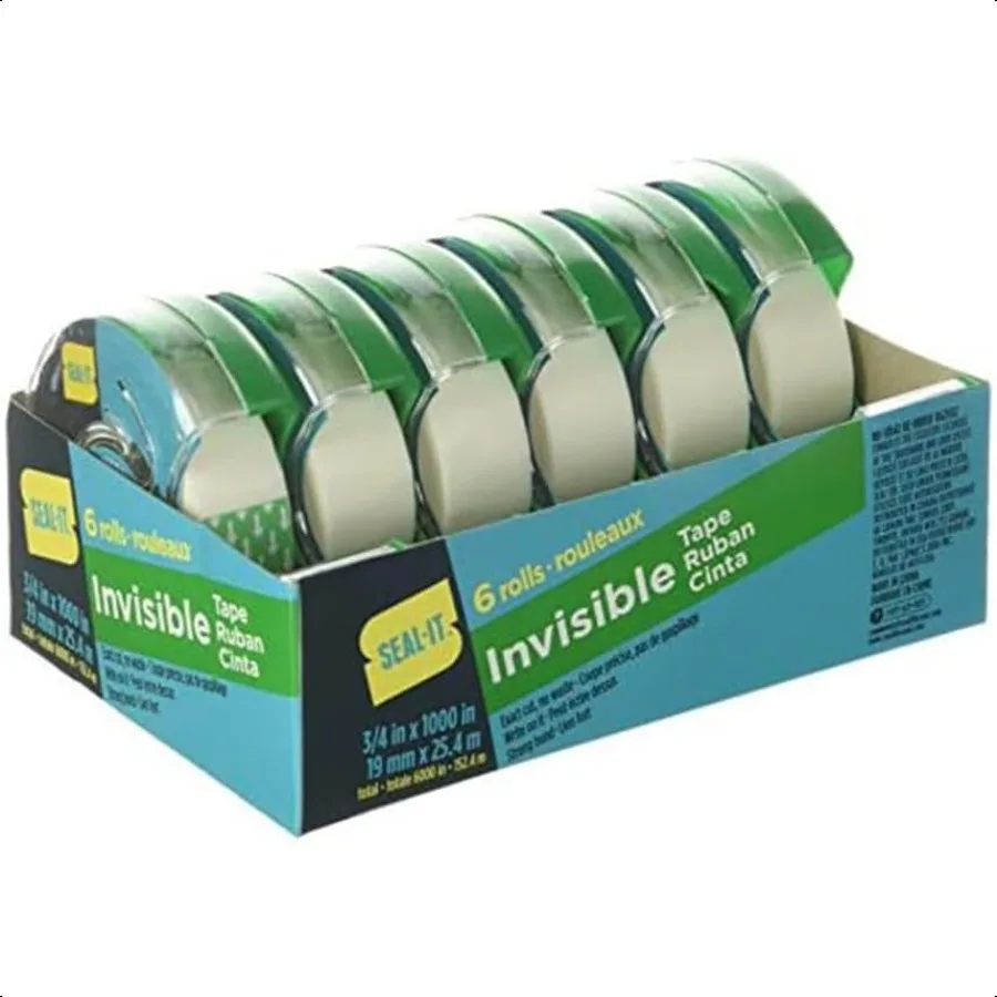 Cinta de papelería invisible de 3, 4 x 1000 pulgadas en dispensador Pr N' Cut, paquete de 6 en total de 6000 pulgadas, blanco 62452