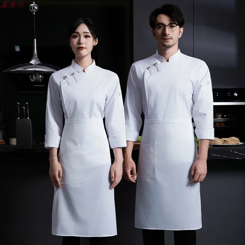 Kurtka kucharska hotelowa restauracyjna z długim rękawem, fartuch piekarski, restauracja zachodnia, restauracja steakek, kelner, jesienny płaszcz kuchenny