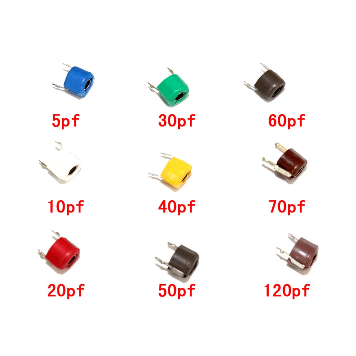 

45pcs Variable Trimmer capacitor Assorted Kit JML06 5pf 10pf 20pf 30pf 40pf 50pf 60pf 70pf 120pf Adjustable capacitors set pack