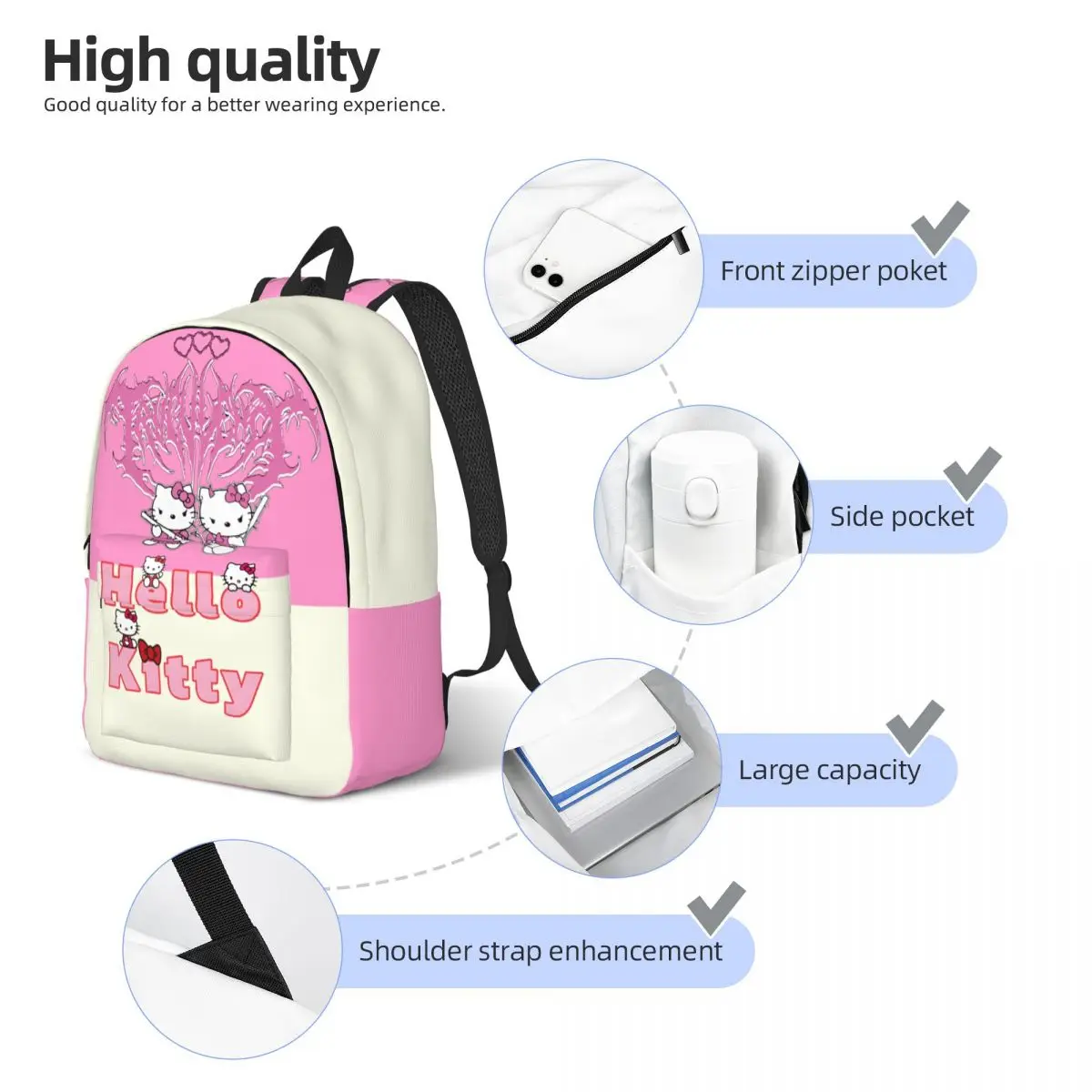 Bolsos de hombro resistentes de Hello Kitty para el trabajo, bolsos casuales para niños, bolso de mano para estudiantes de secundaria, regalo