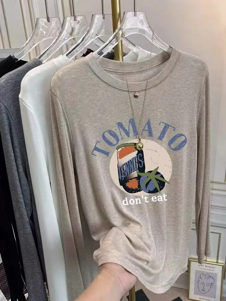 Retro Korean Style Long Sleeve Women's T-shirt Soft Sun Protection Slim Fit Base Shirt Spring Autumn Fashionable Inner Wear