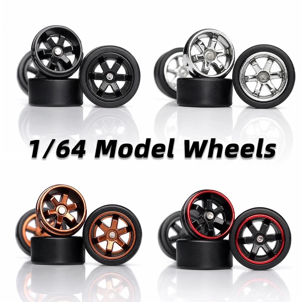 1/64 Model Car Wheels 1Set Wheels Detachable Tires Rubber Tire DIY Modification Parts for Model Car Custom Accessories 11.2mm