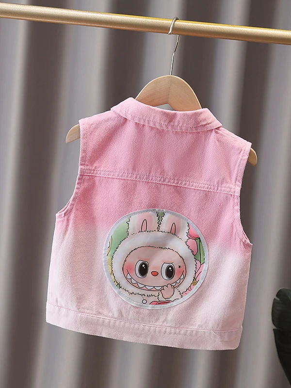 Meisjes lente herfst adient kleur denim vest kinderkraag enkele knoop pure kleur origineel ontwerp modieuze top