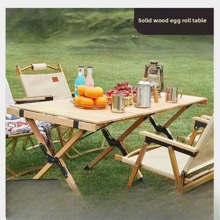 

Outdoor Portable Solid Wood Folding Table Car Camping Camping Barbecue Travel Egg Roll Table