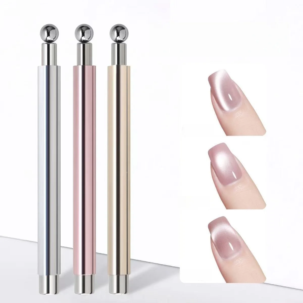 Double-headed Cat Eye Nail Art Magnetic Tool Cylindrical Stick with Ball Magnet Manicure Accessory Fits UV Gel Polish