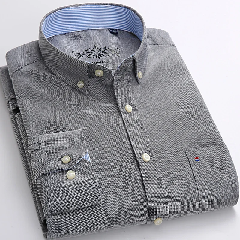 Nowość w koszuli Bawełniane koszule z długim rękawem dla mężczyzn slim fit formalne gładkie topy z jedną kieszenią jednokolorowe topy biurowe modne ubrania