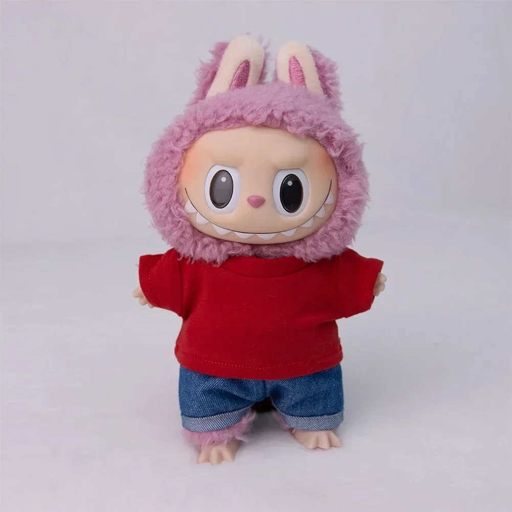T-shirt and Jeans set Cute Mini 17cm Plush Doll'S Clothes Outfit Accessories For Korea Kpop Exo Labubu II Idol Dolls Clothes