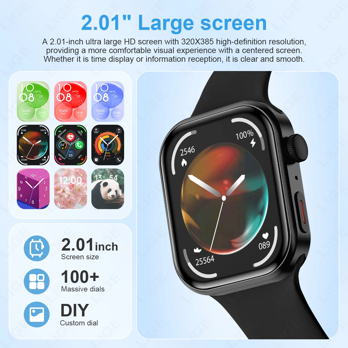 2.01"HD Full Touch Screen Women BT Call Smart Watch Heart Rate Monitoring Smartwatches Waterproof Men Smartwatch For Android iOS