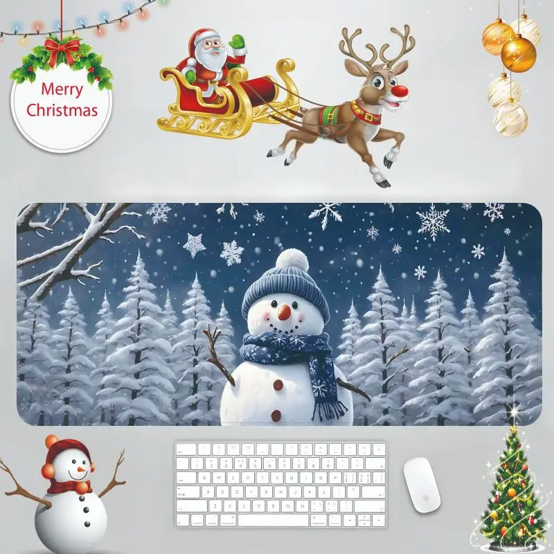 VIKAMA Blue Snowflake Santa Reindeer Silhouette Desk Mat Mouse Pad Absorbent Machine Washable Study Extra Large Home Decor