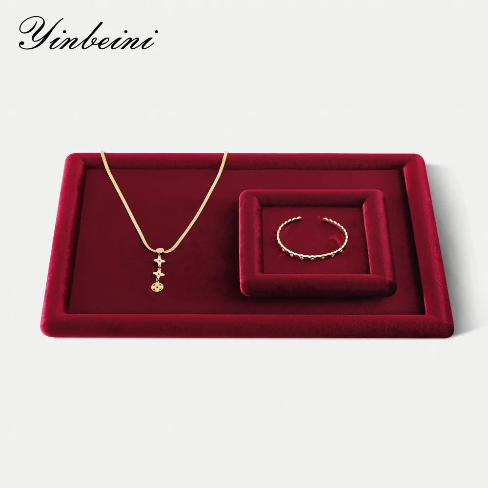 

Yinbeini Velvet Jewelry Flat Tray Ring Pendant Bracelet Necklace Display Tray Jewelry Storage Organizer Plate P079