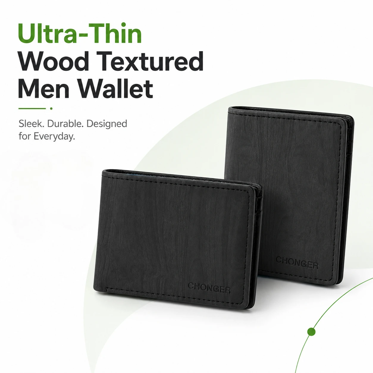 Ultra-Thin Men Wallet Made of Wood Textured PU Leather, Horizontal and Vertical Styles, Ideal for Daily Office & Casual Outings