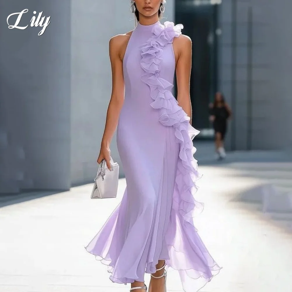 

Lily Lilac Mermaid Party Dresses High Satin 프롬드레스 Sleeveless Trumpet Train Gala Dress Pleats Ruched Prom Dress Customized