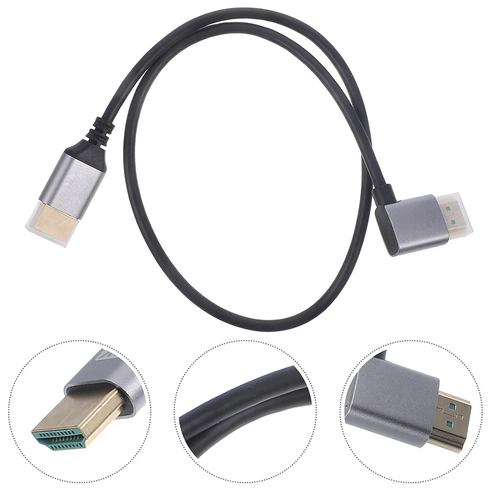 Cabo de vídeo 8K ângulo reto macho para macho adaptador monitor conector durável liga de alumínio PVC cobre estanhado