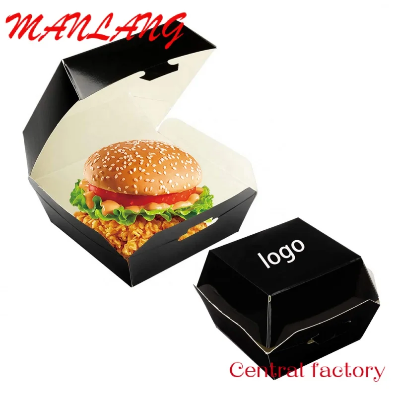 Personalizzato marrone nero bianco cartone paperondulato Papier Clamshell Hamburger patatine fritte consegna imballaggio scatola di carta per uso alimentare