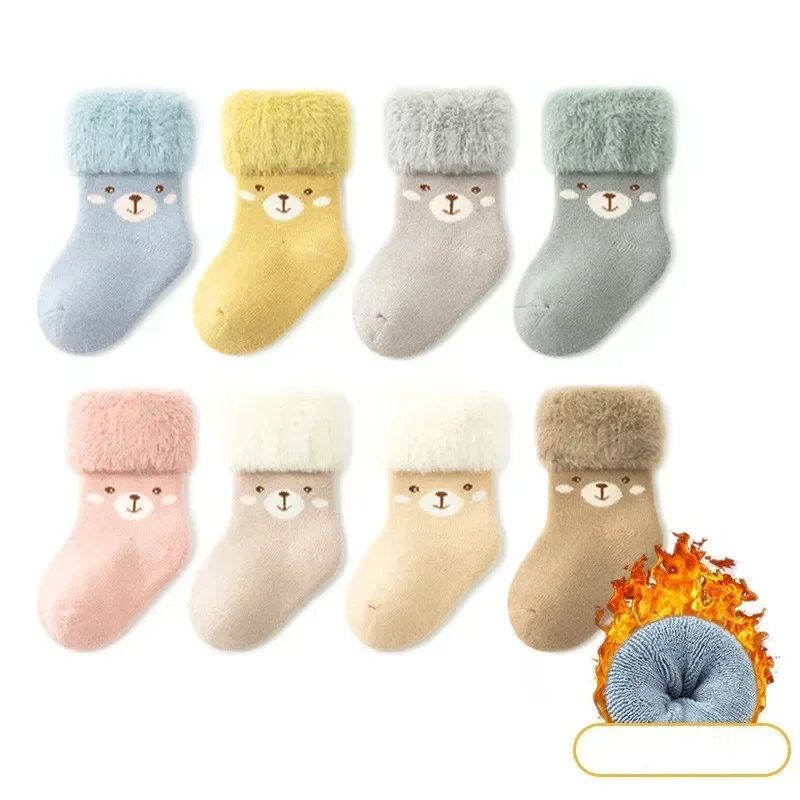 Cute Cartoon Baby Winter Thermal Toddler Socks Soft Terry Crew Socks Seamless Toe Newborn Socks No Bind Cute Infant Booties Sock