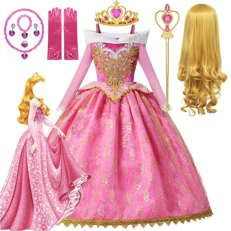 Fantasy Girls Sleeping Beauty Aurora Cosplay Princess Dress Kids Halloween Carnival Birthday Costume Party Clothing 3-10Years