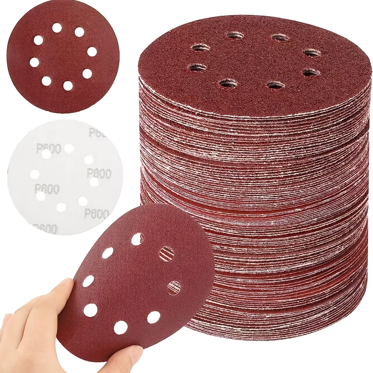 5 Inch 8-Hole Sandpaper Discs 100 Pack, Mixed & Single Grit Available 60-240, Abrasive Pads for Random Orbital Sander