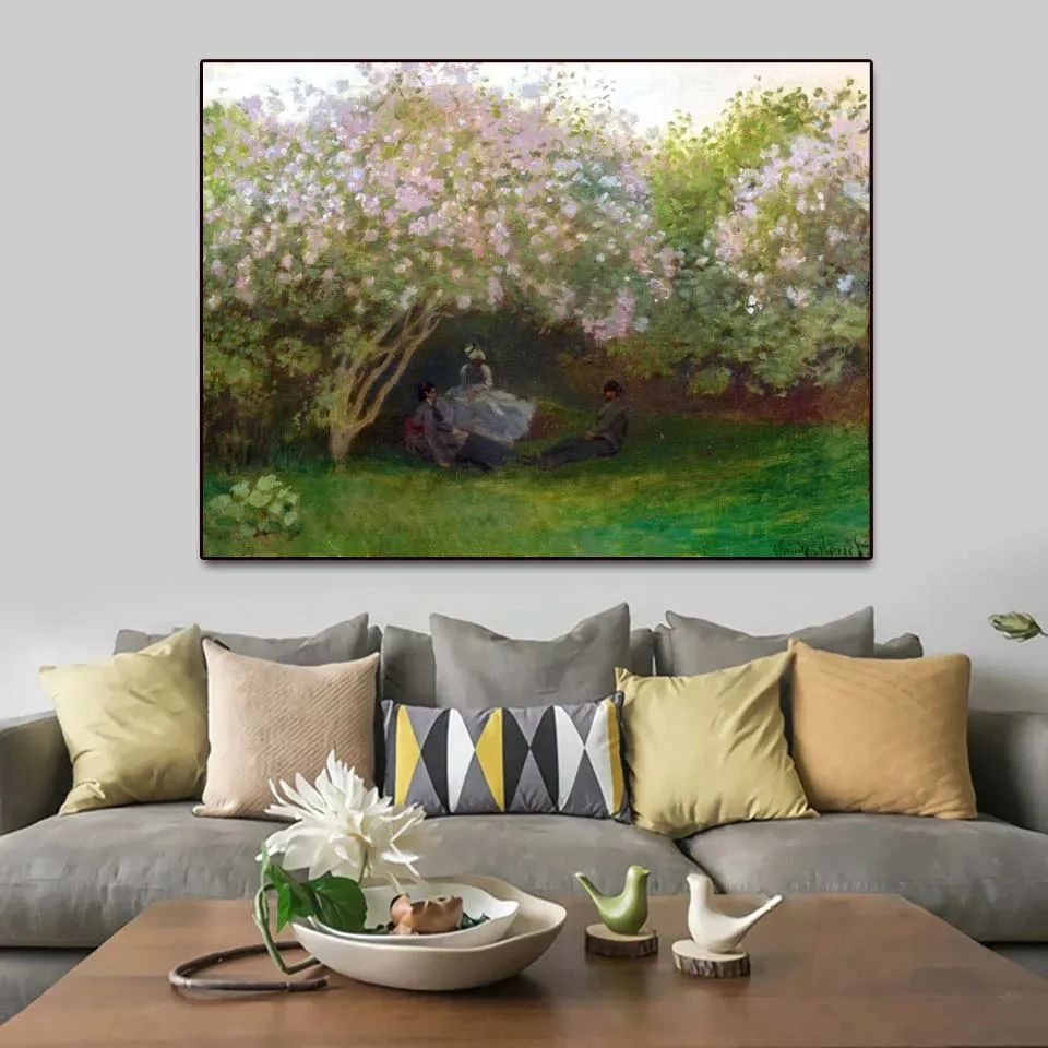 

Hand Painted Claude Monet Lilacs Grey Weather Landscape Oil Painting Reproduction on Canvas Famous Impressionist Wall Art Decor