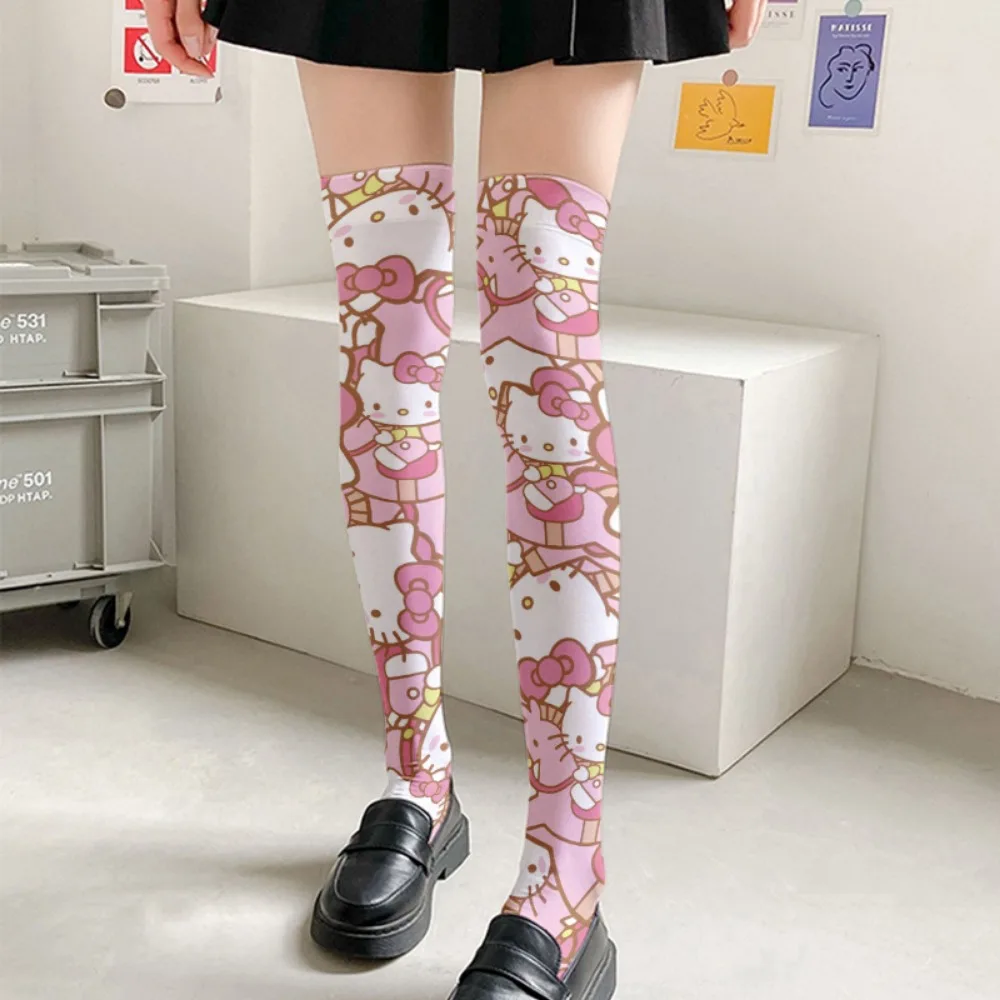 Kawaii Hello Kitty Thigh High Stockings Sanrio Anime Y2K Harajuku Printed Long Pink Thigh High Socks