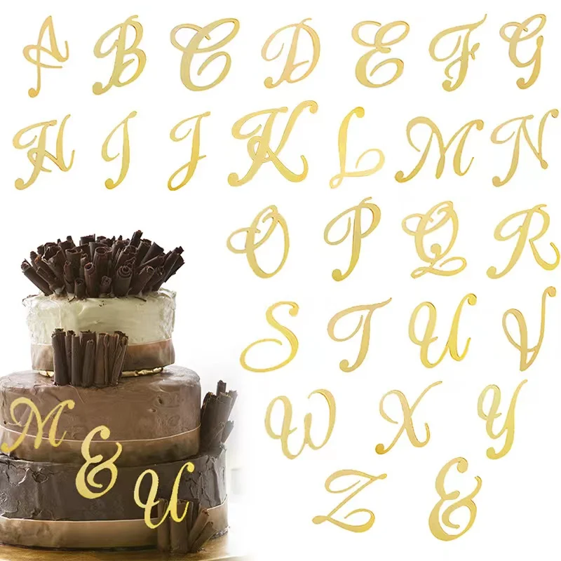 26 letras inglês feliz aniversário bolo topper ouro acrílico festa de casamento cupcake topper para decorações do bolo A-Z letras conjunto