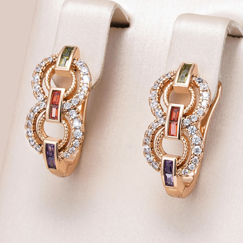 Kinel Hot 585 Rose Gold Farbe Tropfen Ohrringe für Frauen Geometrie 8 Formen Bunte Natürliche Zirkon Zubehör Täglichen Edlen schmuck