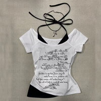 2000s Gothic Clothes Women Y2k Top Aesthetic Retro 90s Emo Girls Letter Print T-shirt Trashy Vintage Harajuku Short Sleeve Tee