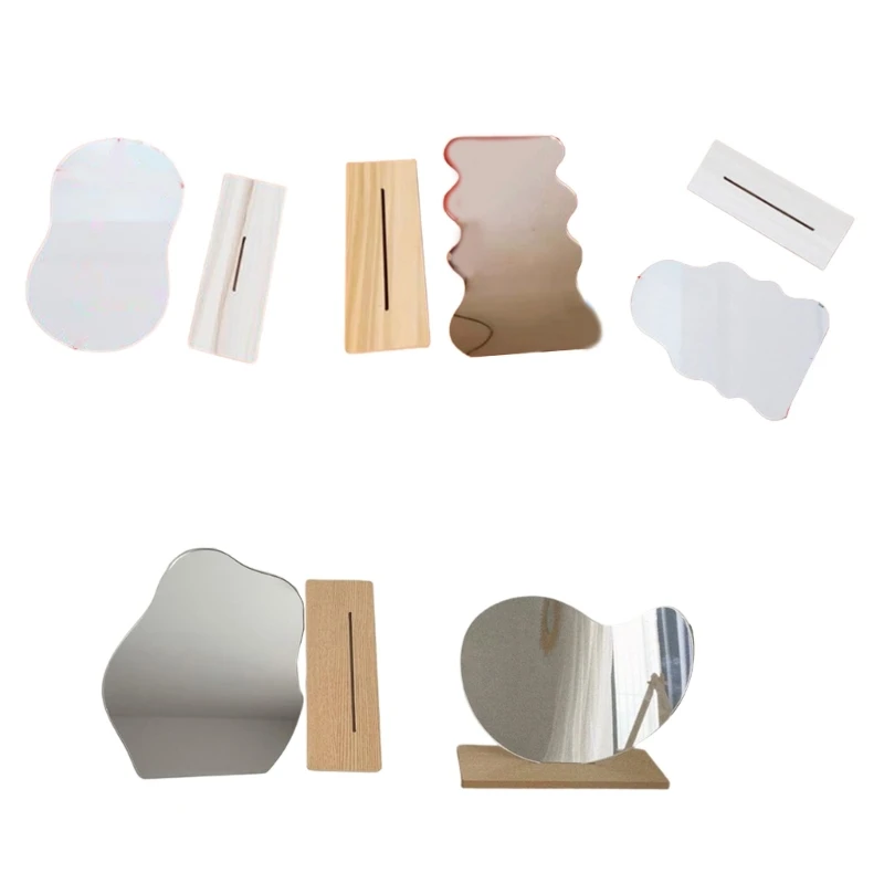 Gương Trang Điểm Không Đều Gương Trang Điểm Hình Ngôi Sao Ống Kính Acrylic Đế Gỗ Maquillaje Dụng Cụ Làm Đẹp