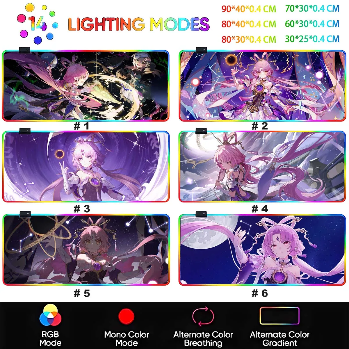 RGB-Hintergrundbeleuchtung, großes, rutschfestes Mauspad, letzte Herkunft, Anime Waifu Leopard, LED, leuchtendes Mauspad, Tisch-Gaming-Matte, Schreibtisch-Spielmatte