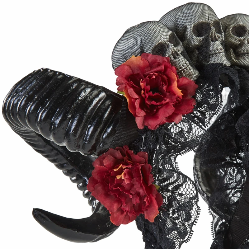 Gothic Böse Hörner Stirnband Lolita Cosplay Schaf Horn Kopfschmuck Halloween Schädel Blumen Haar Zubehör