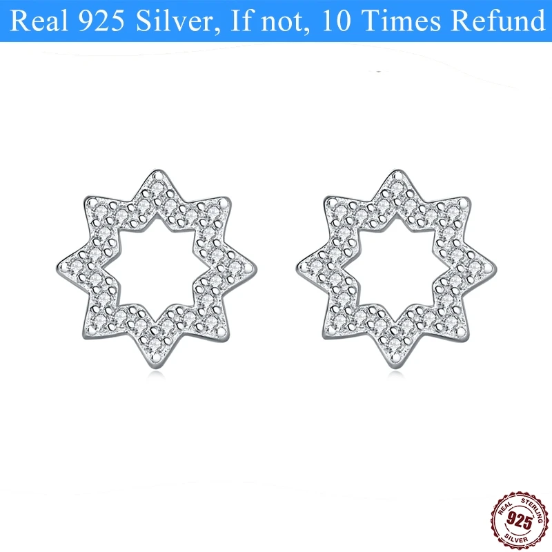 

Real 100% 925 Sterling Silver Fashion White octet star Screw Stud Earrings For Women Evening Party Gifts Fine Jewelry