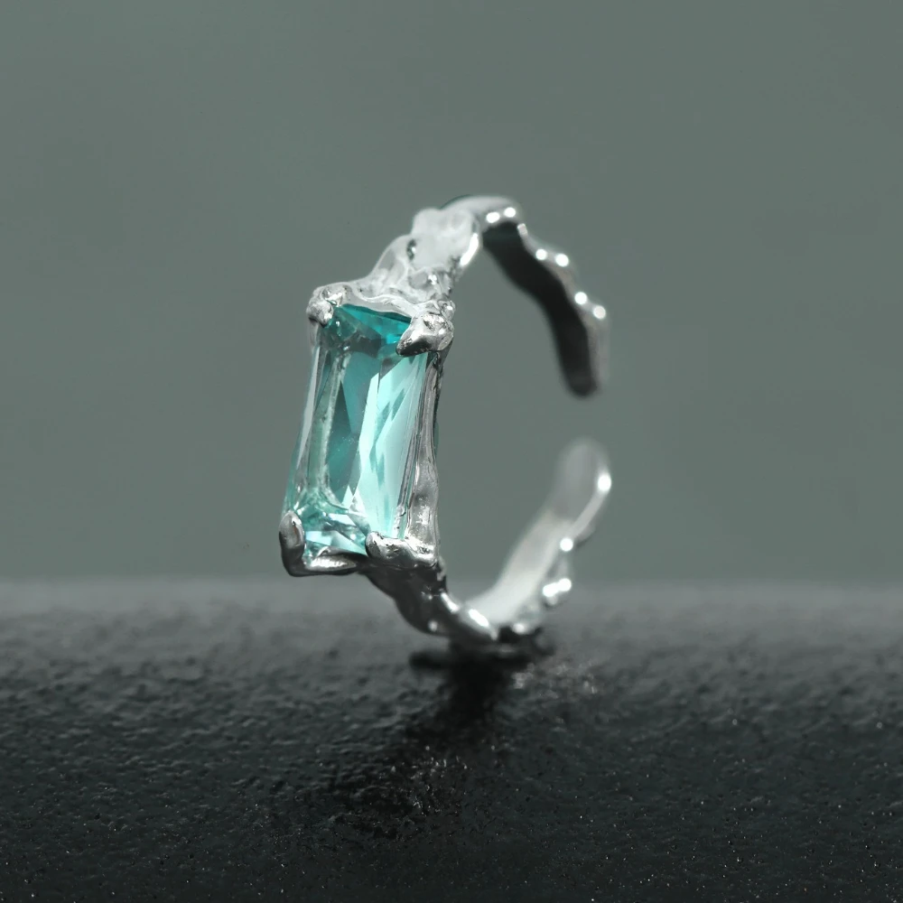 

Ocean Irregular Texture Rings S925 Sterling Silver Blue Zircon Ring Women's Fashion Jewelry Original Design Wholesale Ins Party