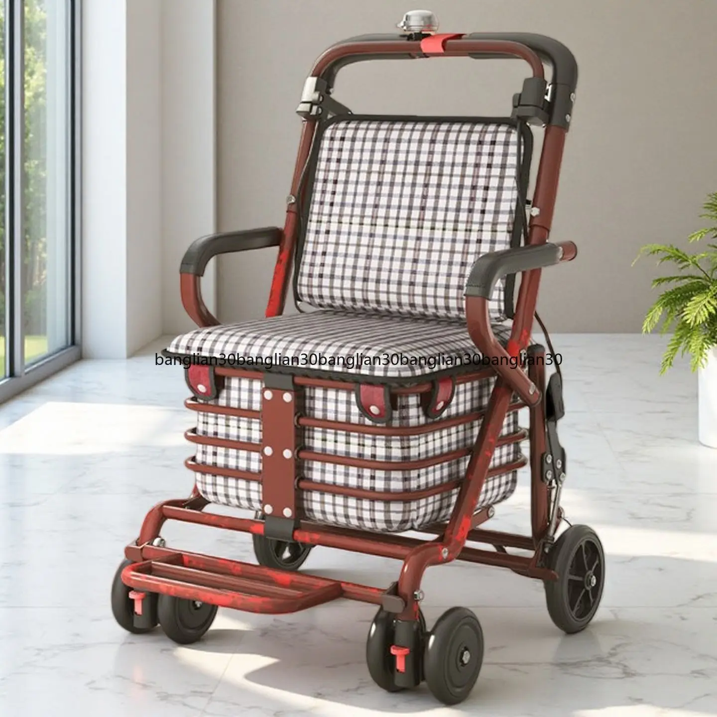 The Elderly Mobility Trolley Can SitFolding Walking Aid Shopping Cart for  Elderly Four-wheel Anti-fall Pushable Portable Chair