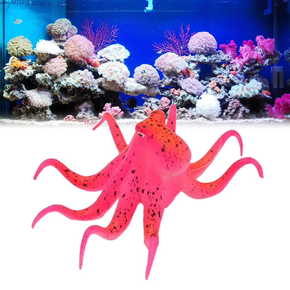 Aquarium Modeling Night Fluorescent Simulation Octopus Artificial Suction Cup Fish Tank Decoration Gift (Red)