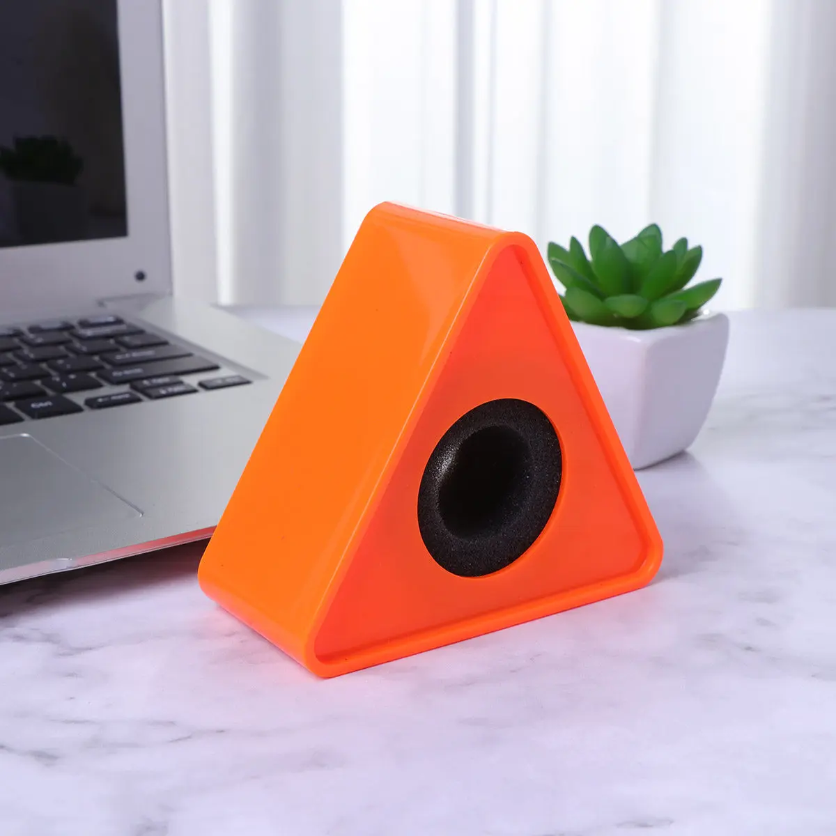 Triangle Orange Mic Logo Stand ABS Professional Interview Microphone Station for Reporters Large Logo Display Simple Portable