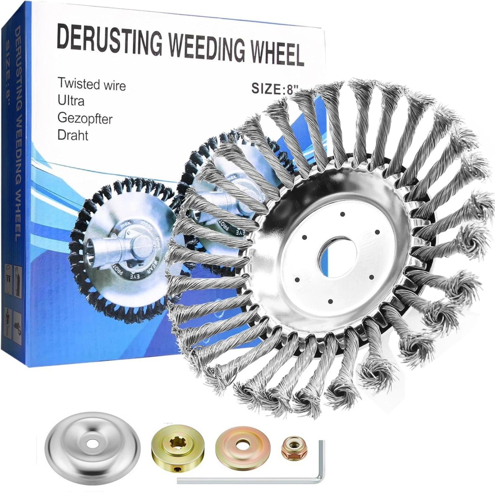 8 ''/10'' 스틸 와이어 휠 잔디 트리머 헤드 가정용 가솔린 Brushcutter 제거 녹 및 이끼 용 정원 제초 브러시 교체